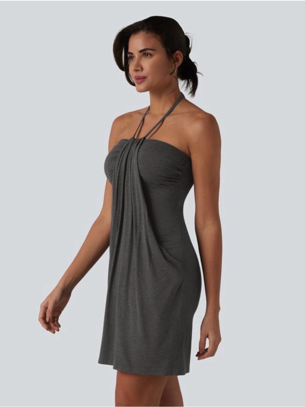 HALARA Halter Tie Back Resort Mini dress with pockets Slate Gray NWT 🩶🌚